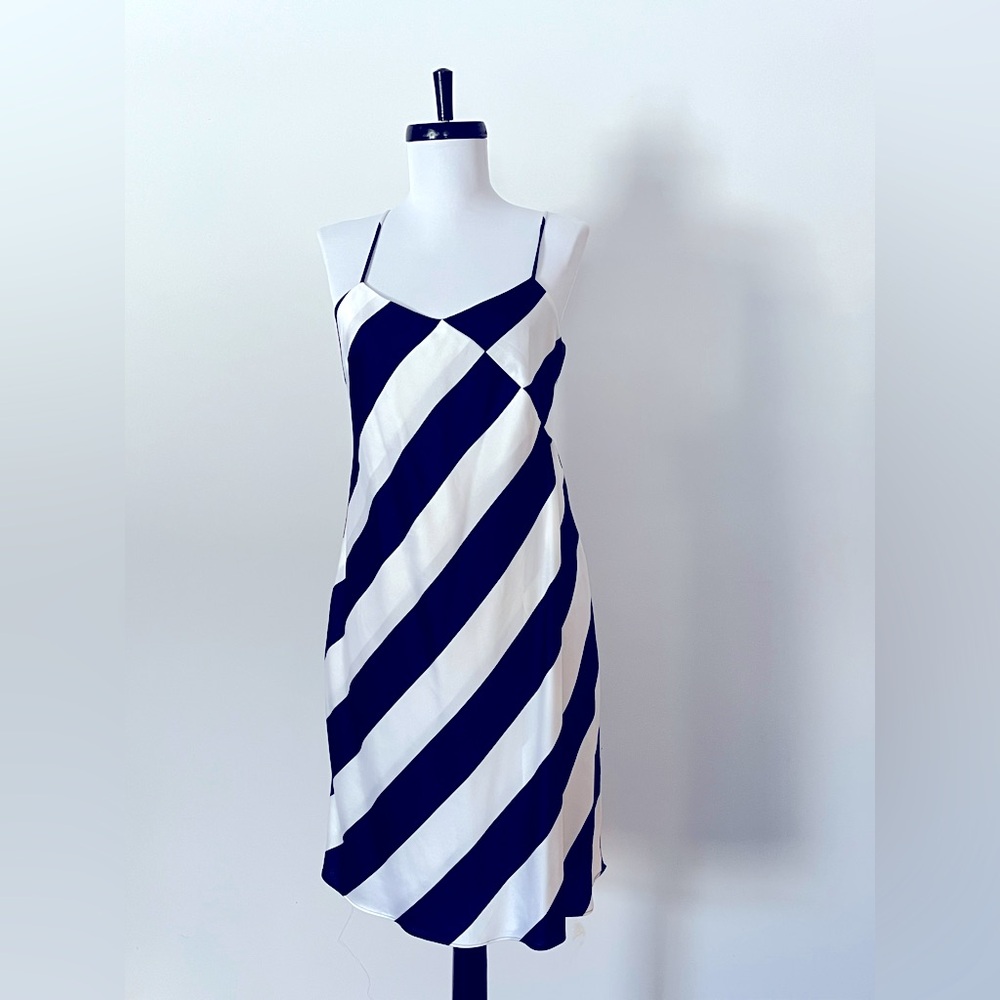 Navy and white wrap dress